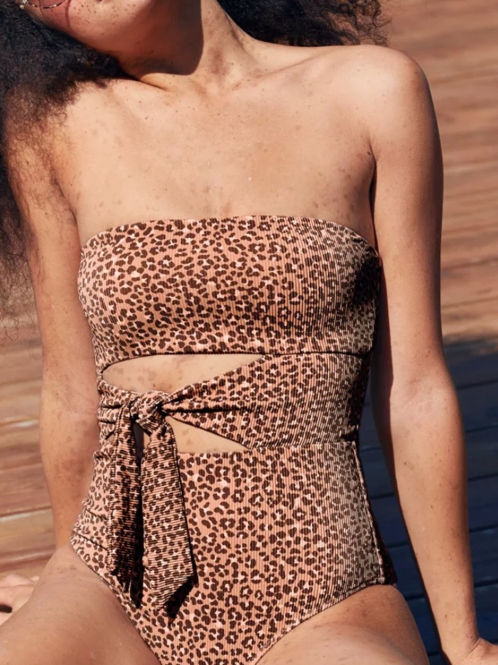 Aerie Ribbed leopard one piece with removable straps